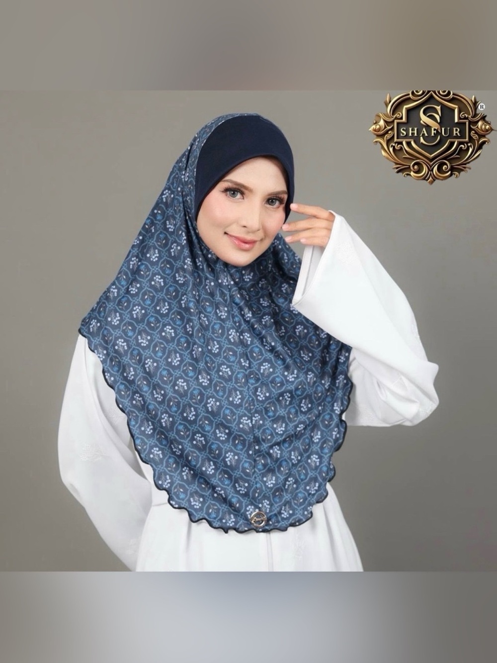 Navy Floral-Print Women's Hijab